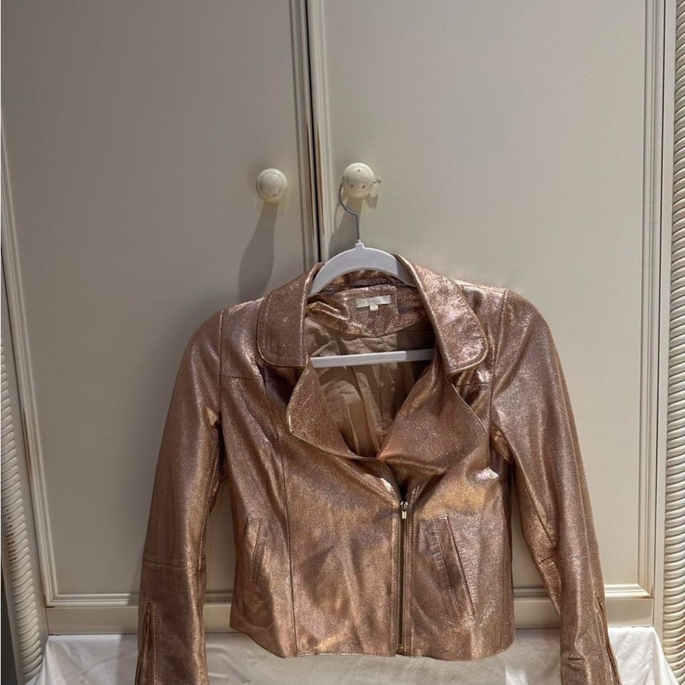 Chloe Gold Leather Jacket Fitted Cropped Style